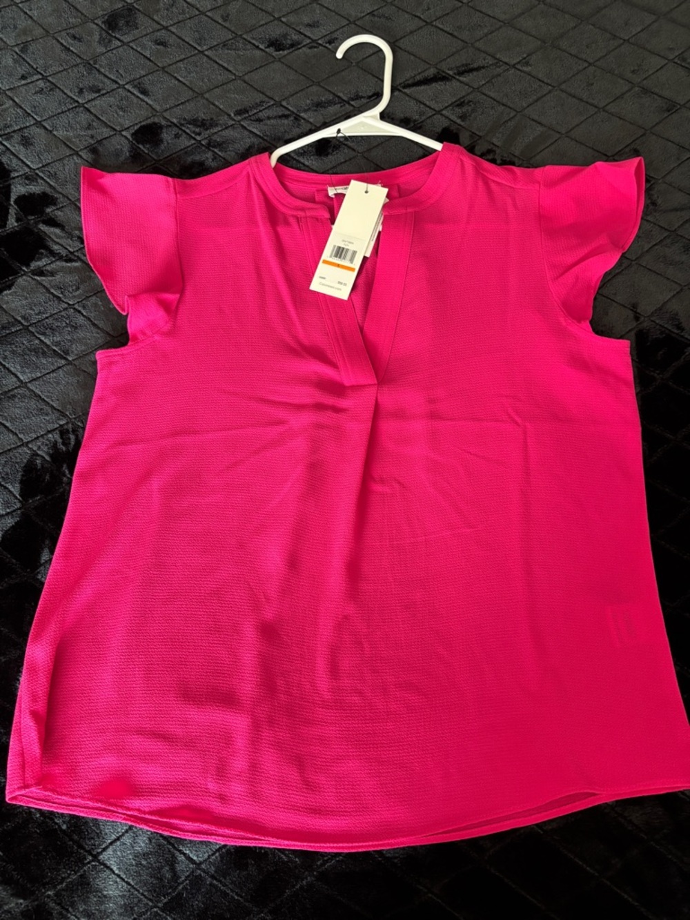 Calvin Klein Size Small Bright Fuchsia Flutter Sleeve V-Notch Blouse